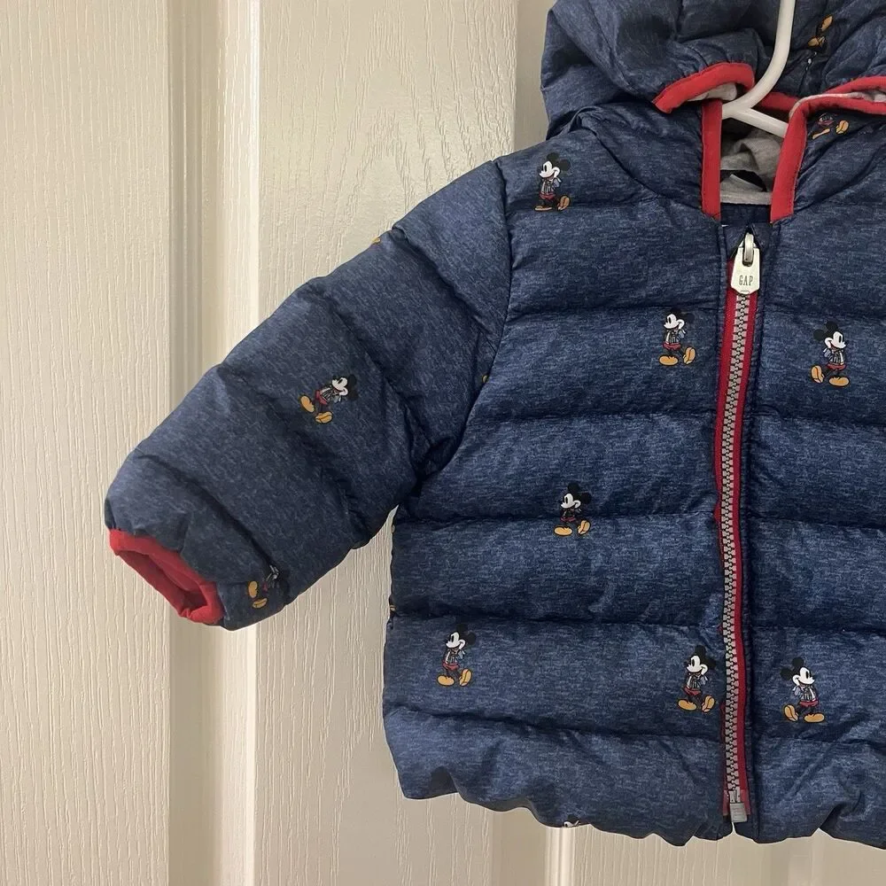 babyGap x Disney Baby Mickey Mouse Down Puffer Jacket Blue Boys Size 6-12 Months